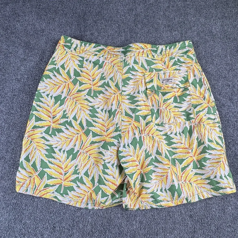 J.Crew Board Shorts Men's 36 Green Tropical Leaf Print Swim Trunks Preppy Beach